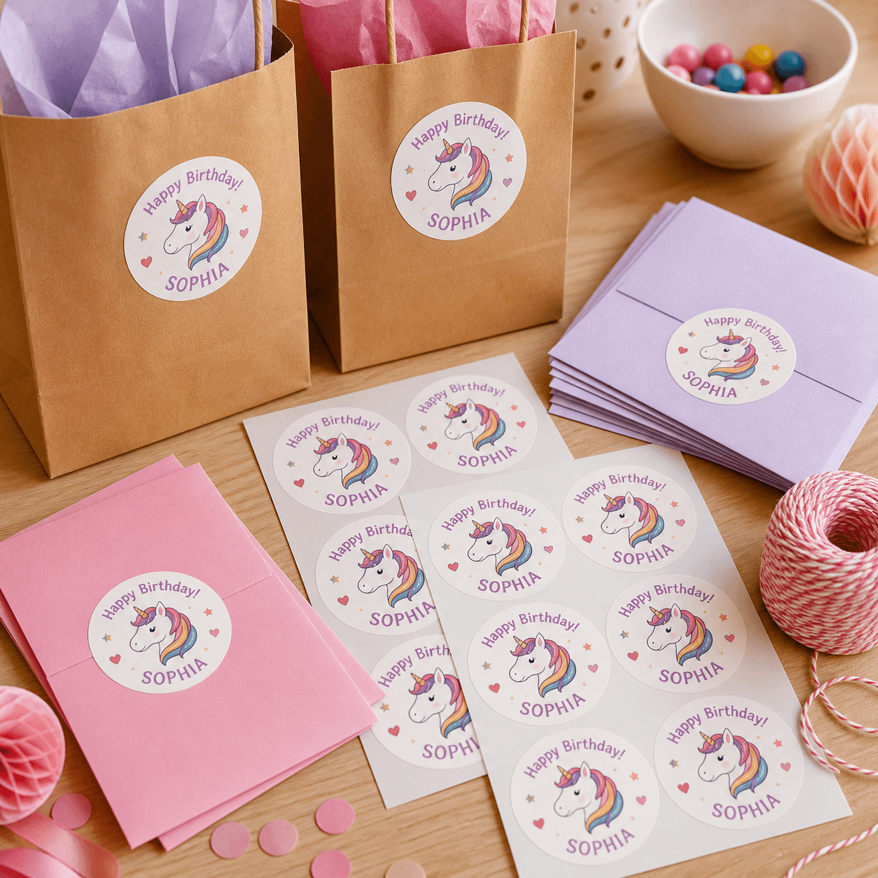 Birthday Stickers photorealistic celebration product mockup 1