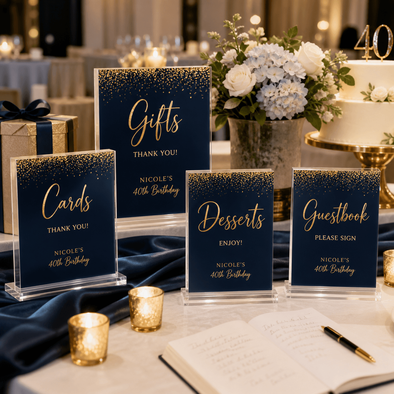 Birthday Table Signs photorealistic celebration product mockup 1