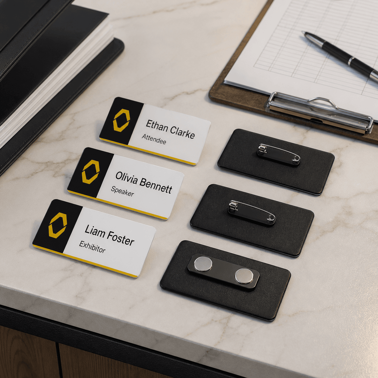 Printed Name Tags photorealistic product mockup 1