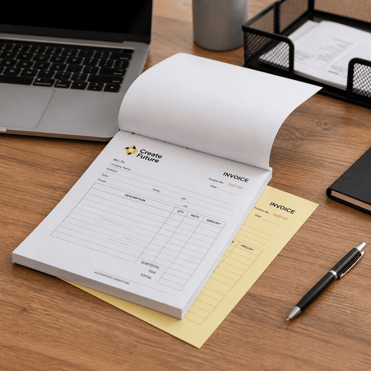 Carbonless Invoice Books photorealistic product mockup 1