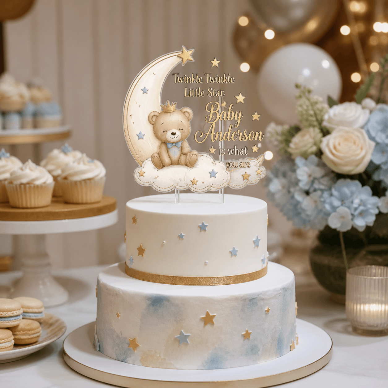 Baby Shower Cake Toppers photorealistic celebration product mockup 1