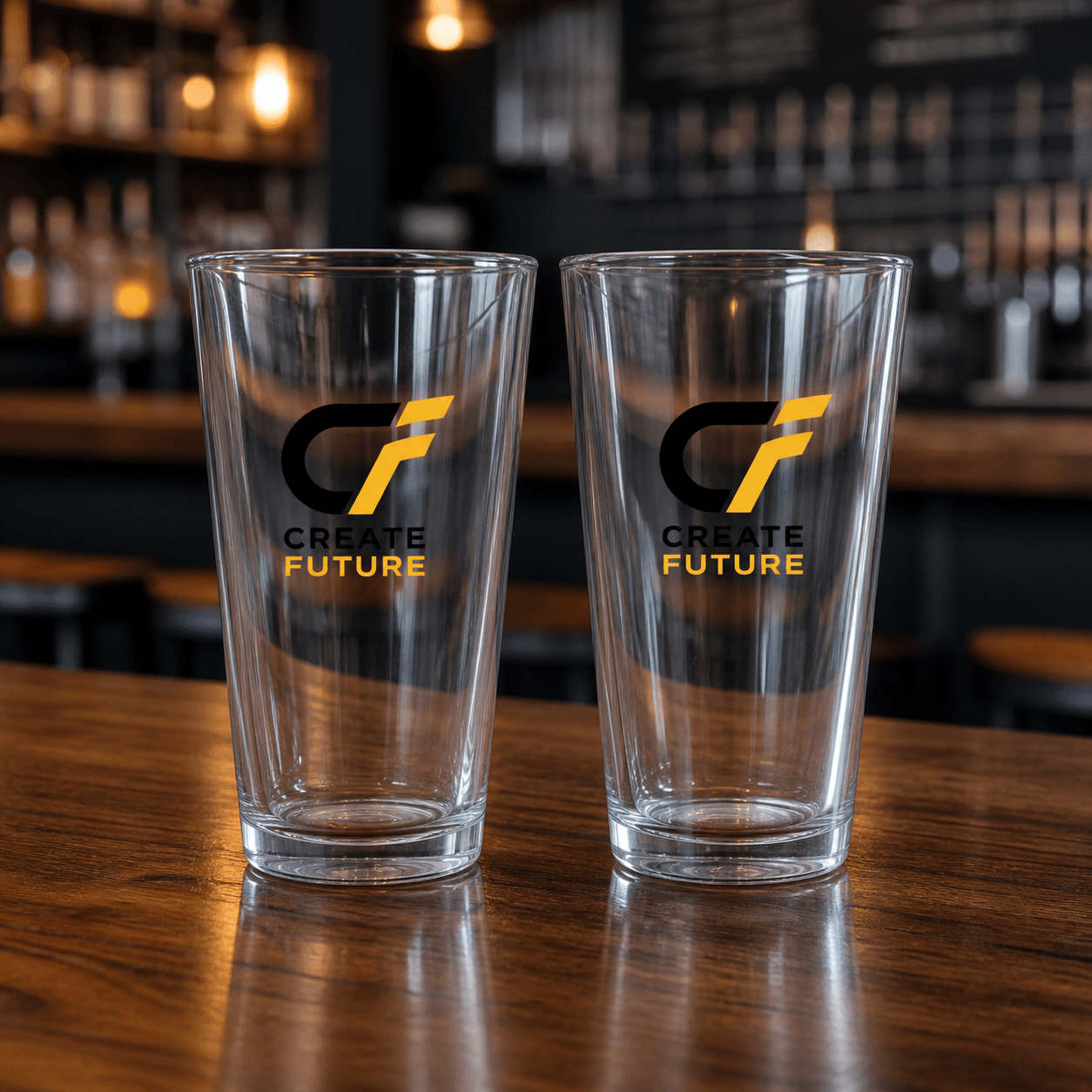 Custom Pint Glasses photorealistic promotional product mockup 1