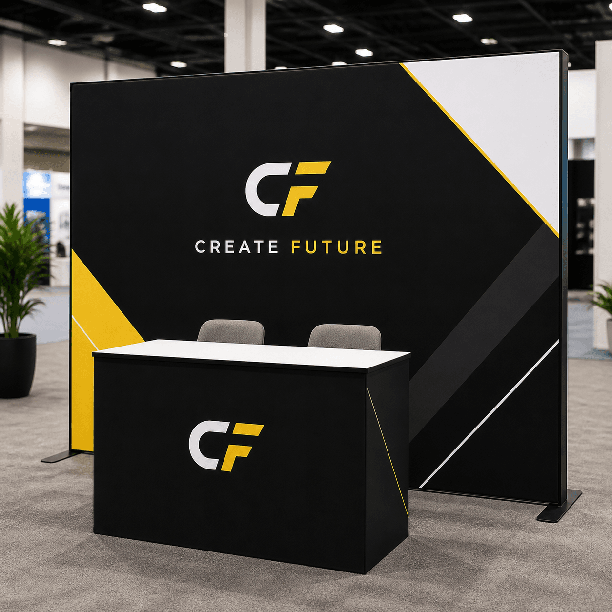 10 ft Straight Tension Fabric Backdrop photorealistic trade show product mockup 1