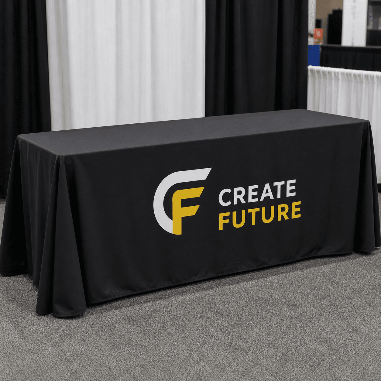 Draped Table Covers photorealistic trade show product mockup 1