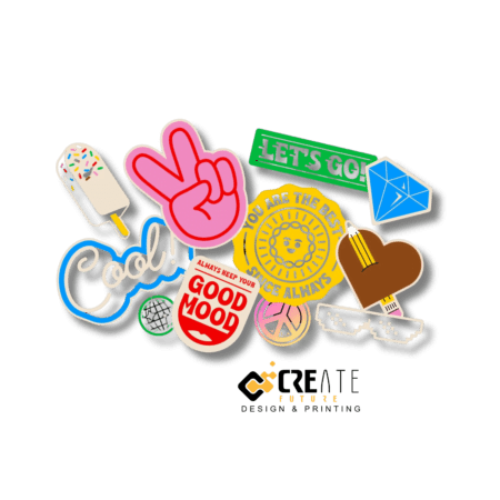 a group of stickers on a black background