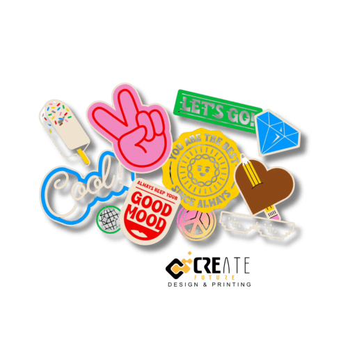 a group of stickers on a black background